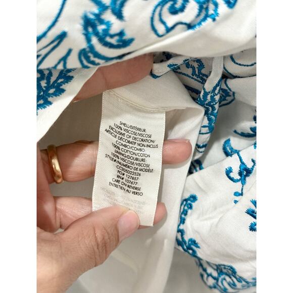 NWT Alice & Olivia Khira Embroidered Voile Mini Dress White/Blue Women's Size 12 - Picture 7 of 7